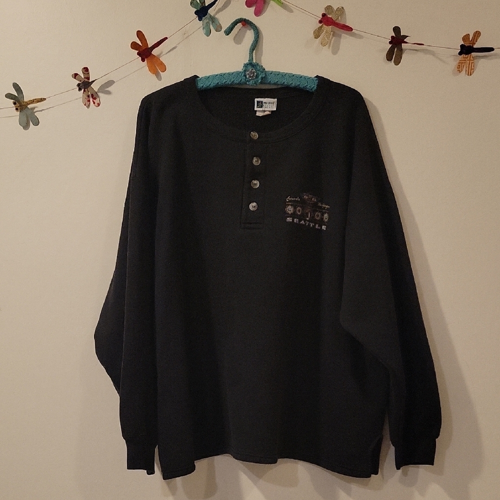 Seattle Black Long Sleeve Henley Shirt - Picture 1 of 8